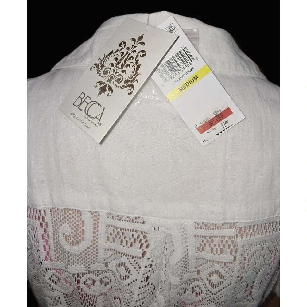 Becca Women's Sexy‎ Gauzy Cotton Lace Shirtdress Swim Cover-Up, Size Medium